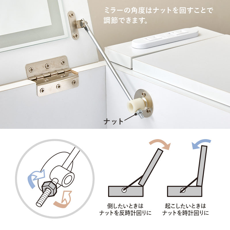 ドレッサー ミラー デスク 使用 角度調節 角度 調節 設計 おしゃれ 北欧 コンパクト 鏡付き 化粧台 ホワイト