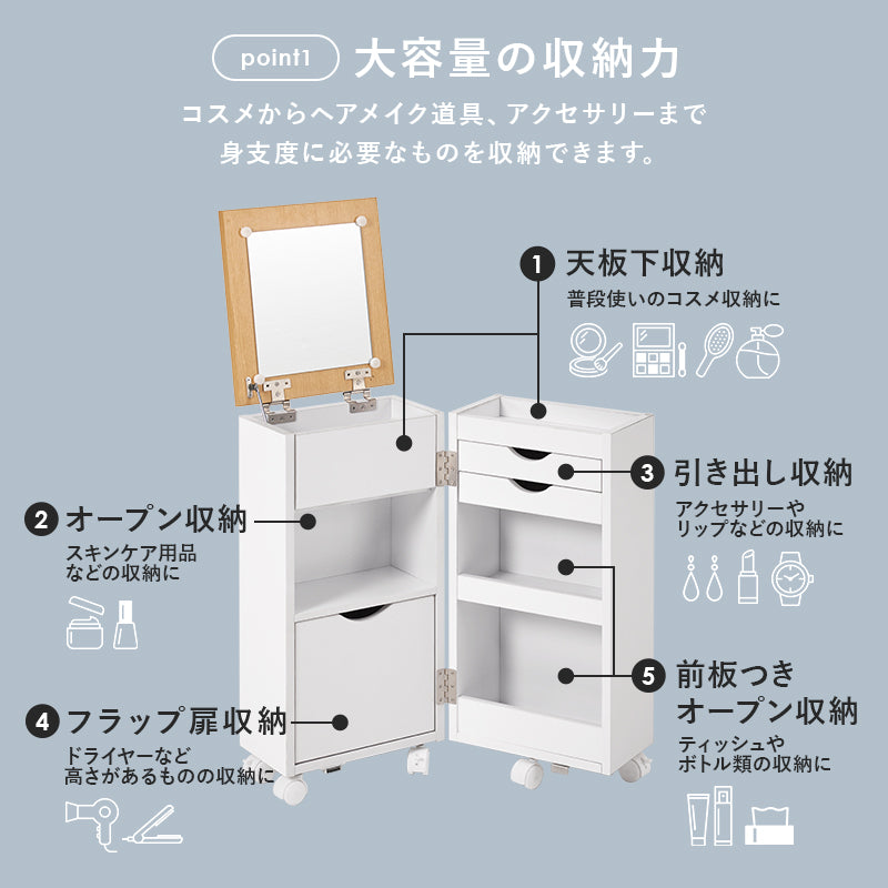 コスメワゴン ドレッサー コスメボックス コンパクト 収納 メイク 容量収納コスメワゴン 普段 リビング 容量