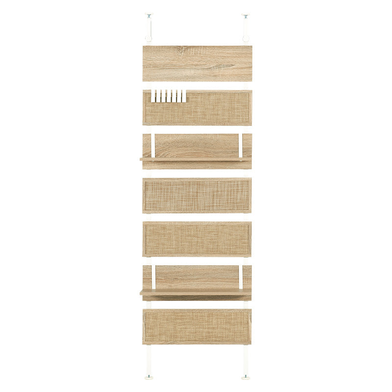 突っ張りウォールラック ラック 収納家具 本棚 おしゃれ ナチュラル ラタン ボード アクセント