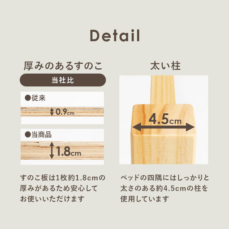 ミドルベッド ベッド シングルベッド 調節 収納スペース 床面 容量 収納 スペース 天然木すのこベッド 通気