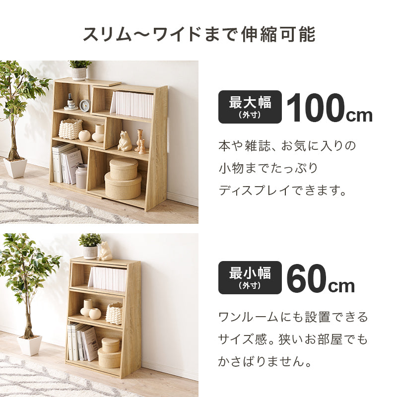 スライドラック ラック 収納家具 本棚 オープン 収納 伸縮オープンラック 伸縮 広い 奥行き フォルム おしゃれ