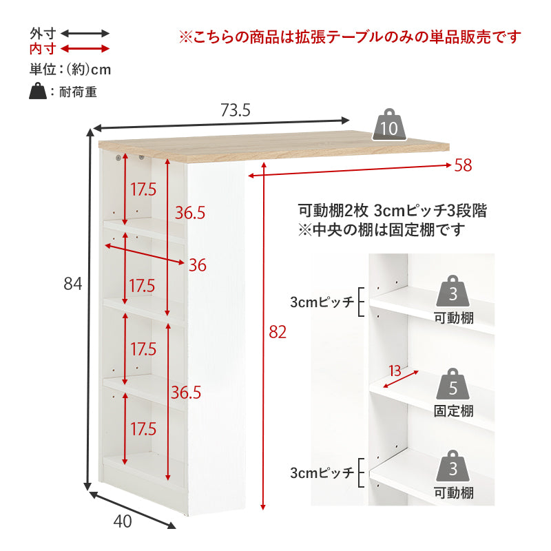 カウンター専用オプションテーブル キッチン収納 食器棚 レンジ台 キッチンラック 単品商品 機種 確認