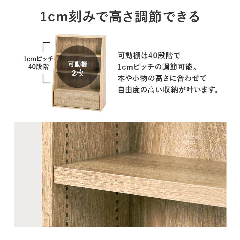 ブックラック 本棚 収納家具 ラック 収納 1cmピッチ ピッチ 棚板 調節 広い 奥行 引出し 日用 幅60cm おしゃれ