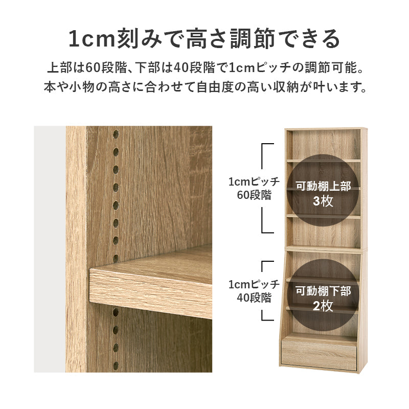 ブックラック 収納家具 1cmピッチ ハイタイプ 容量本棚 棚板 調節 広い 奥行 引出し 日用 幅60cm おしゃれ 北欧