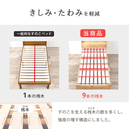 マットレス付セミシングルショートベッド シングルベッド 3段階 天然木すのこベッド 2口コンセント