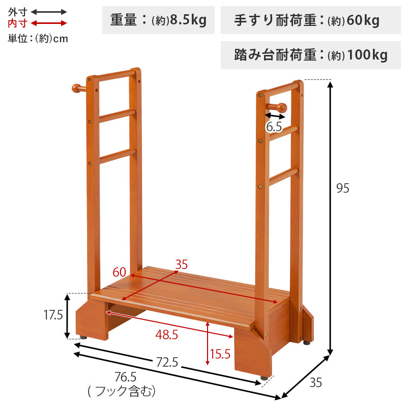 手すり付き玄関踏み台 両側手すり 玄関 収納家具 押入れ収納 手すり 玄関踏み台 便利 踏み台 ひざ 負担 段差
