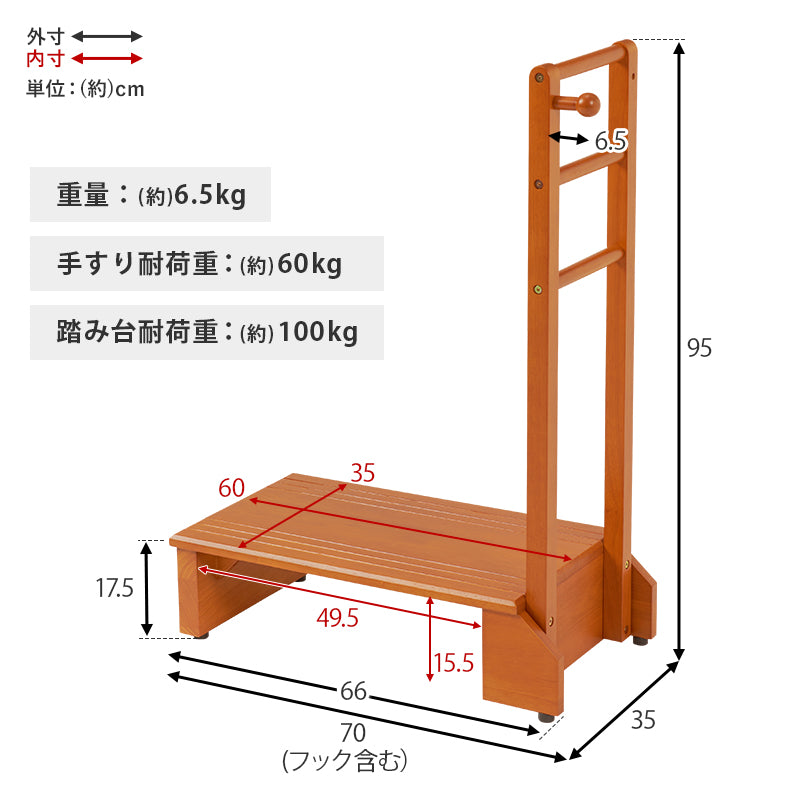 手すり付き玄関踏み台 片側手すり 玄関 収納家具 押入れ収納 手すり 玄関踏み台 便利 踏み台 ひざ 負担 段差