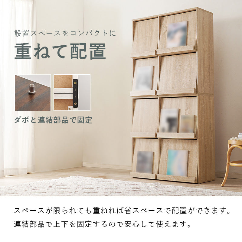 フラップ式ディスプレイラック 2台組 ラック 収納家具 本棚 収納 雑誌 ファイル 連結 レイアウト セット