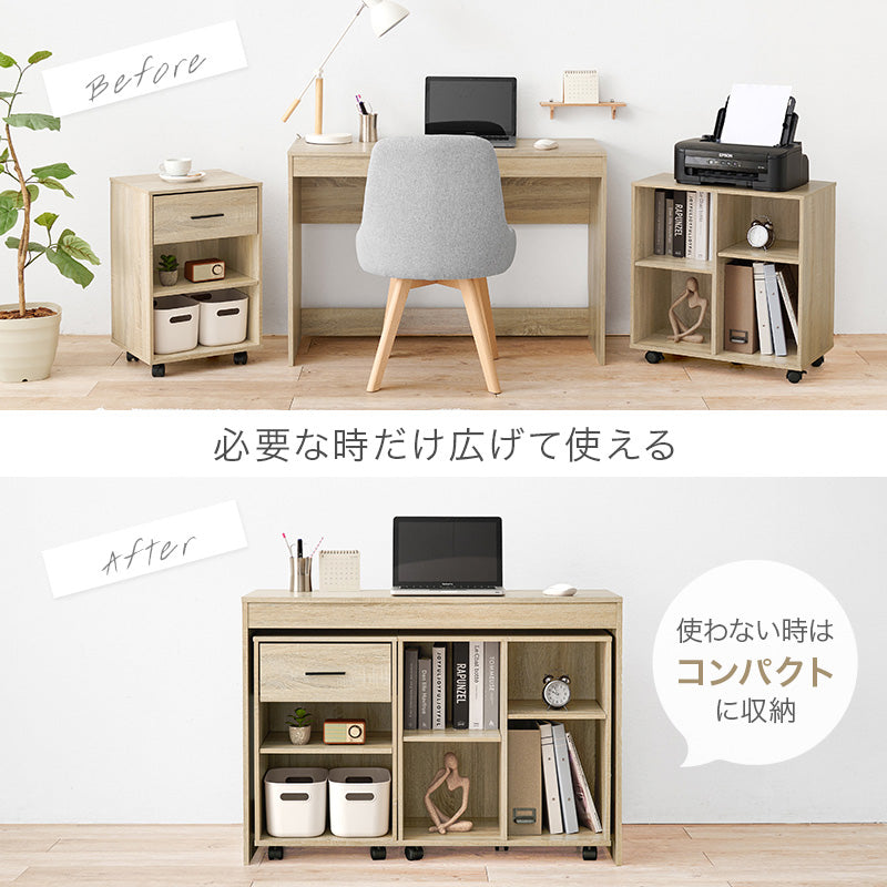 デスク3点セット デスクテーブル コンパクト デスクセット 奥行 収納部分 キャスター レイアウト デスク下