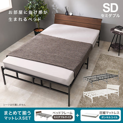 マットレス付セミダブルベッド スチールフレーム ヘッドボード パネル仕様 傾斜 安定感