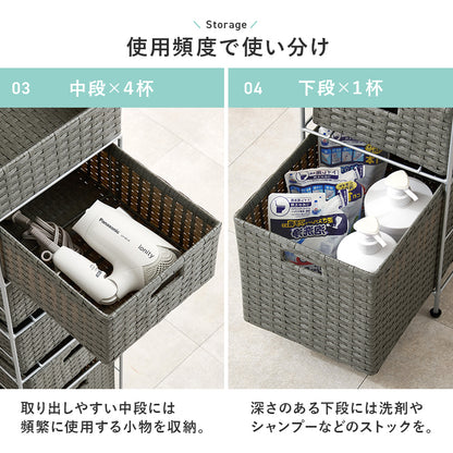 ランドリーチェスト 収納家具 ハイタイプ 収納ラック 隙間 ラタン 多い 引出し 使用頻度 使い分け おしゃれ