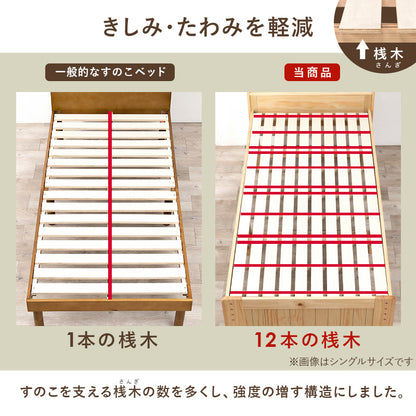 マットレス付セミダブルベッド 天然木すのこベッド 容量 収納 コンセント 安定感