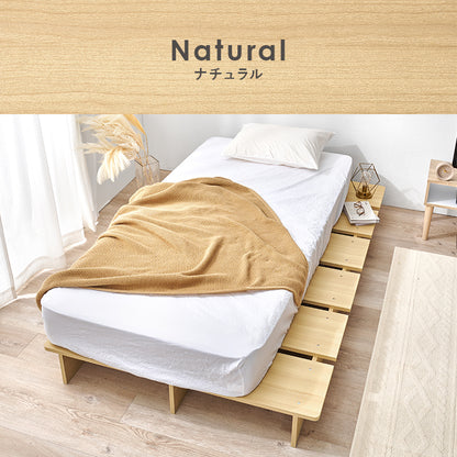 マットレス付シングルベッド おしゃれ ロースタイル ステージベッド 幅広い マットレス横 設計 木目 スペース
