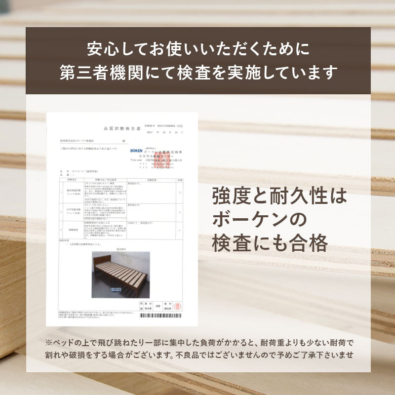 マットレス付シングルベッド 天然木すのこベッド 床面 調節 安定感 ボンネルコイルマットレスセット 寝心地