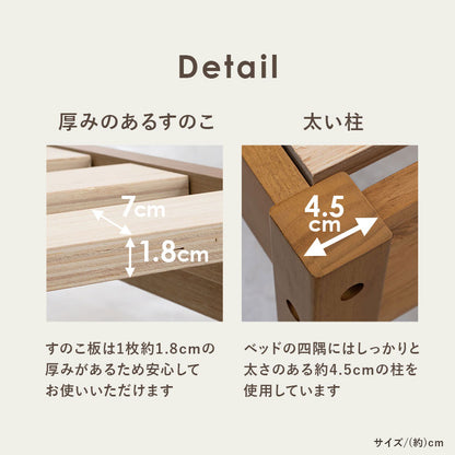 マットレス付シングルベッド 天然木すのこベッド 床面 調節 体型 支え ポケットコイルマットレスセット 体圧