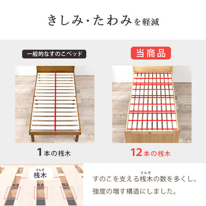マットレス付セミダブルベッド 3段階 天然木すのこベッド 2口コンセント 安定感