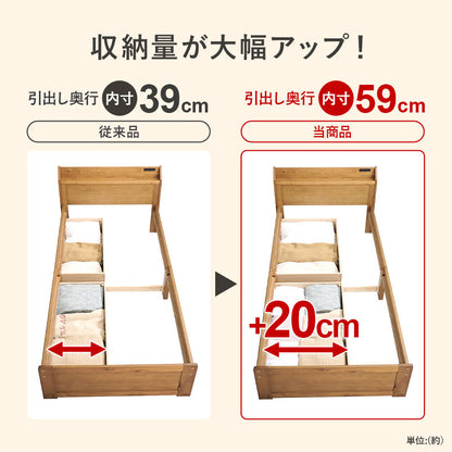 マットレス付シングルベッド 少ない 木製すのこベッド 容量 引出し 収納 ボンネルコイルマットレスセット