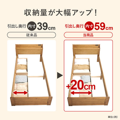 マットレス付シングルベッド 少ない 木製すのこベッド 容量 引出し 収納 ポケットコイルマットレスセット