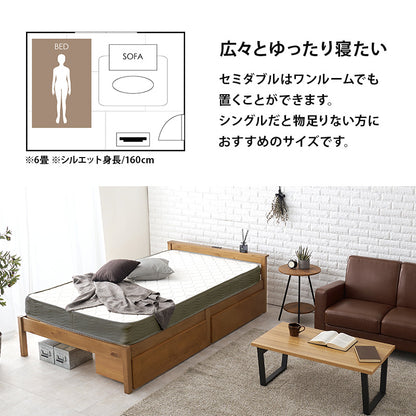 組立簡単 引出し付セミダブルベッド ネジなし 工具 模様替え 引っ越し 便利 容量収納 引出し2杯 寝心地