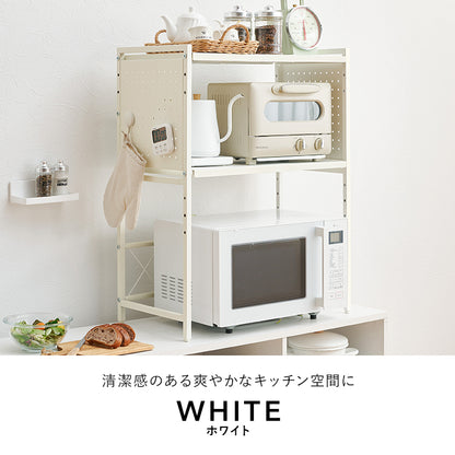 伸縮レンジラック キッチン収納 食器棚 レンジ台 電子レンジ 伸縮ラック 手持ち 家電 調節 側面 スチール