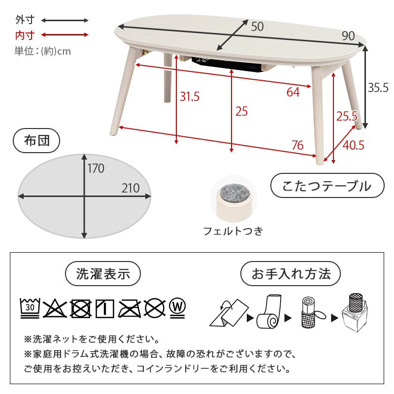 こたつ うす掛け布団 2点セット 楕円 丸型 コンパクト コンパクトサイズ 一人暮らし テーブル ラビットファー