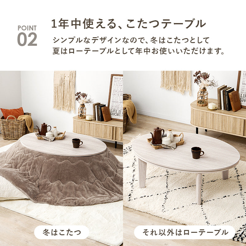 こたつ うす掛け布団 2点セット 楕円 丸型 オールシーズン活躍 カジュアルコタツ 天板 リバーシブル オール