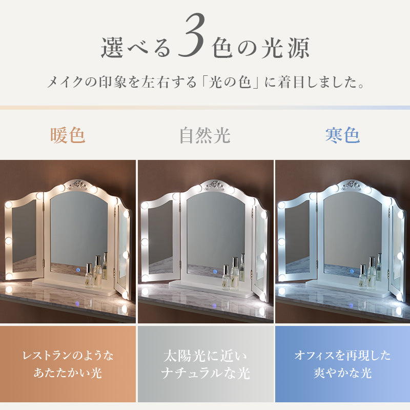卓上ミラー ドレッサー 姿見 自宅 テーブル LEDライト 本格 ライト ヘアセット メイク ヘア セット 活躍