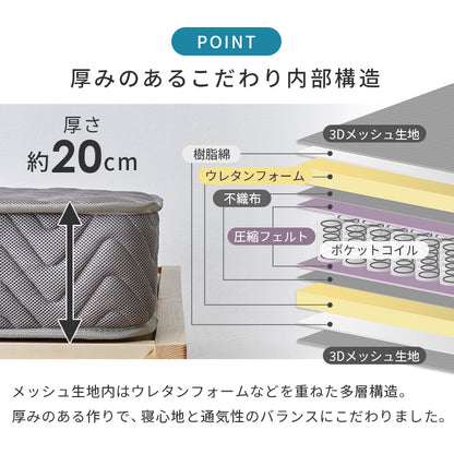 マットレス シングル 両面ポケット ベッド メッシュ 生地 全面 使用 寝返り たび 熱気 両面仕様 長い 表裏