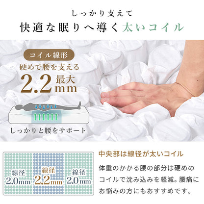 ピロートップ付き マットレス ポケット ベッド 防ダニ 抗菌 防臭機能 竹繊維 中綿 竹炭 使用 シングル