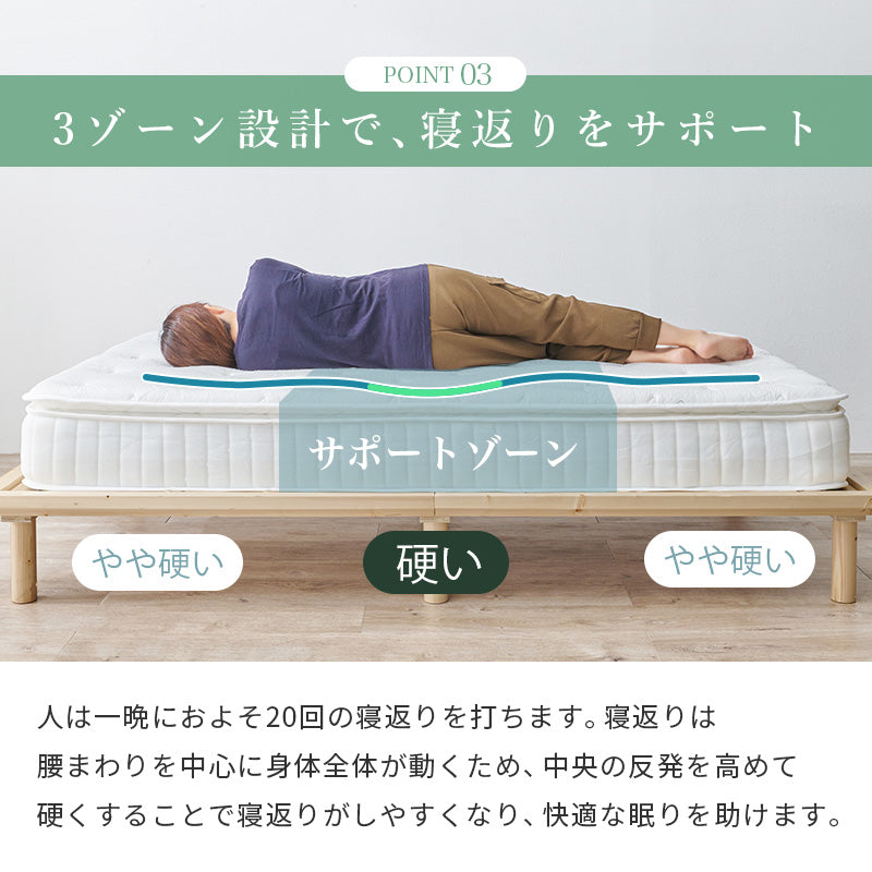 ピロートップ付きマットレス シングル ポケット ベッド 防ダニ 抗菌 防臭機能 竹繊維 中綿 竹炭 使用