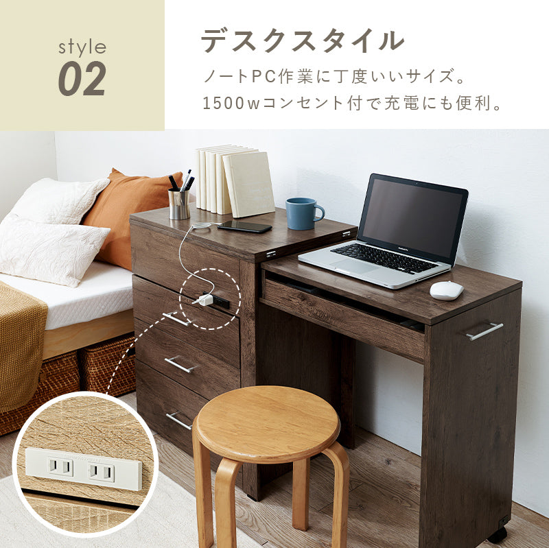 3WAY 収納できるドレッサー コスメボックス コンパクト チェスト デスク 3タイプ 変形 ドレッサー部分 スペース