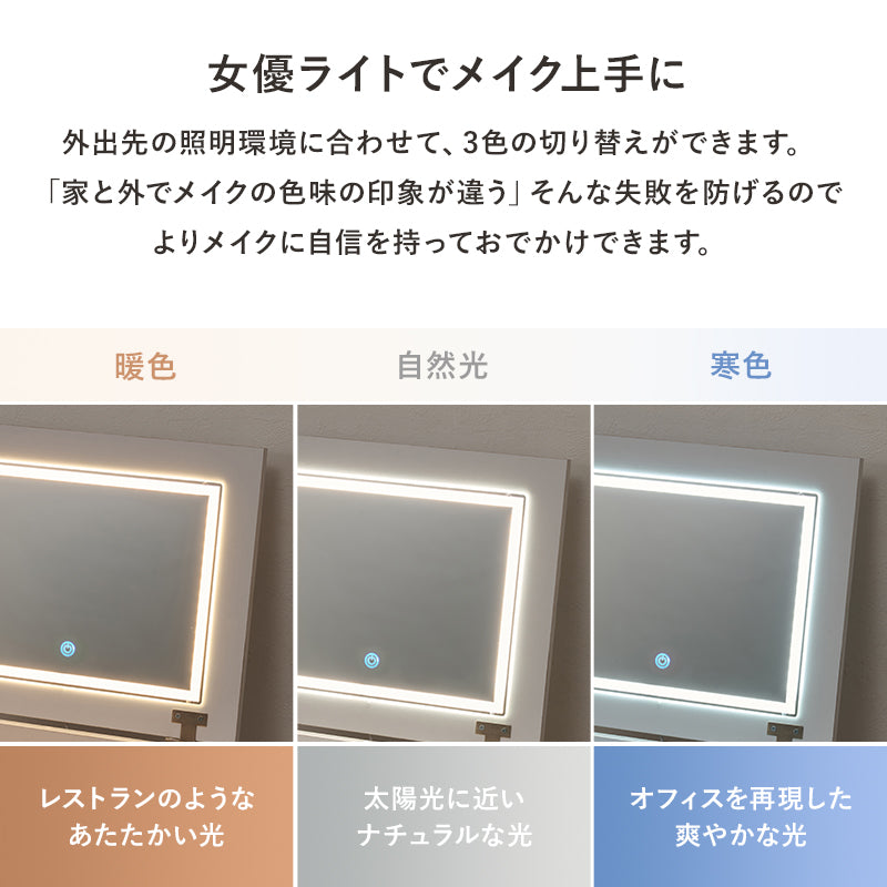 ドレッサー スペースタイプ 天板 デスク スペース タイプ セット LEDライト ライト メイク ストック 収納