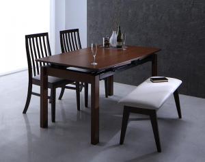 【新商品】組立設置付き ハイバックチェア ウォールナット材 スライド伸縮式ダイニング Gemini ジェミニ 4点セット(テーブル+チェア2脚+ベンチ1脚) W140-240 送料無料