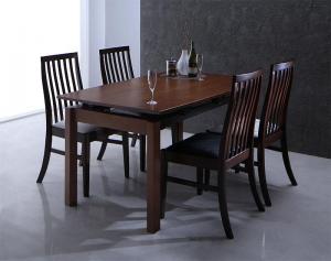 【新商品】組立設置付き ハイバックチェア ウォールナット材 スライド伸縮式ダイニング Gemini ジェミニ 5点セット(テーブル+チェア4脚) W140-240 送料無料