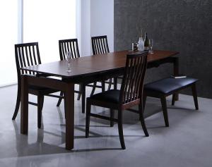 【新商品】組立設置付き ハイバックチェア ウォールナット材 スライド伸縮式ダイニング Gemini ジェミニ 6点セット(テーブル+チェア4脚+ベンチ1脚) W140-240 送料無料