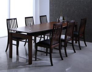 【新商品】組立設置付き ハイバックチェア ウォールナット材 スライド伸縮式ダイニング Gemini ジェミニ 7点セット(テーブル+チェア6脚) W140-240 送料無料