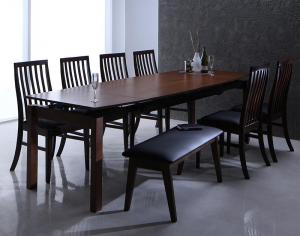 【新商品】組立設置付き ハイバックチェア ウォールナット材 スライド伸縮式ダイニング Gemini ジェミニ 8点セット(テーブル+チェア6脚+ベンチ1脚) W140-240 送料無料