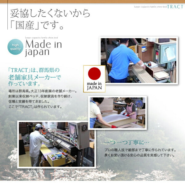 組立設置付 大容量収納ファミリーチェストベッド TRACT トラクト 薄型スタンダードボンネルコイルマットレス付き A+C ワイドK240(SD×2) 送料無料