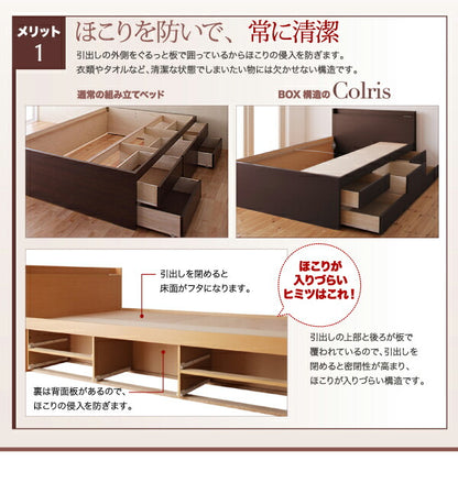 組立設置付 国産大容量収納ファミリーチェストベッド ベッドフレームのみ ワイドK240(SD×2) 送料無料