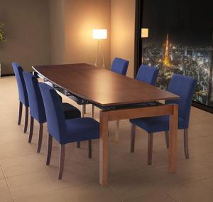 【新商品】組立設置付き 天然木ウォールナット材 デザイン伸縮ダイニングセット WALSTER ウォルスター 7点セット(テーブル+チェア6脚) W140-240 送料無料