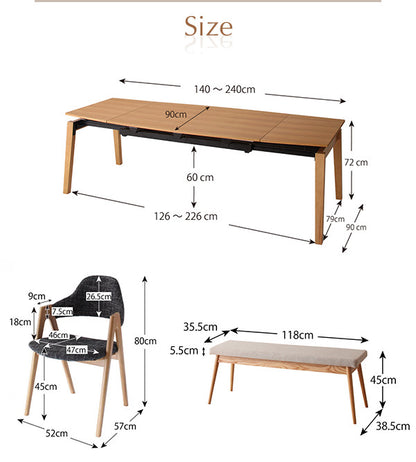 【新商品】組立設置付き 天然木オーク材 スライド伸縮式ダイニングセット MALIA マリア 7点セット(テーブル+チェア6脚) W140-240 送料無料