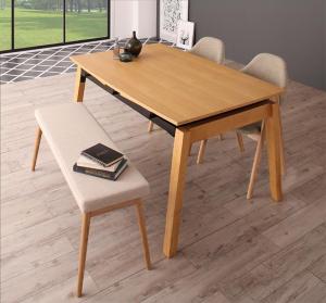 【新商品】組立設置付き 天然木オーク材 スライド伸縮式ダイニングセット MALIA マリア 4点セット(テーブル+チェア2脚+ベンチ1脚) W140-240 送料無料