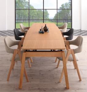 【新商品】組立設置付き 天然木オーク材 スライド伸縮式ダイニングセット MALIA マリア 7点セット(テーブル+チェア6脚) W140-240 送料無料