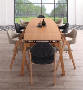 【新商品】組立設置付き 天然木オーク材 スライド伸縮式ダイニングセット MALIA マリア 9点セット(テーブル+チェア8脚) W140-240 送料無料