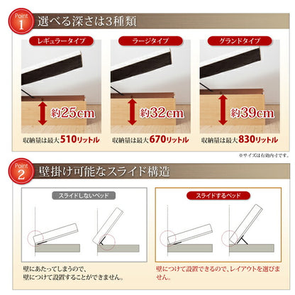 【新商品】組立設置 通気性抜群 棚コンセント付 跳ね上げベッド Prostor プロストル 薄型スタンダードボンネルコイルマットレス付き 横開き セミシングル 深さグランド 送料無料