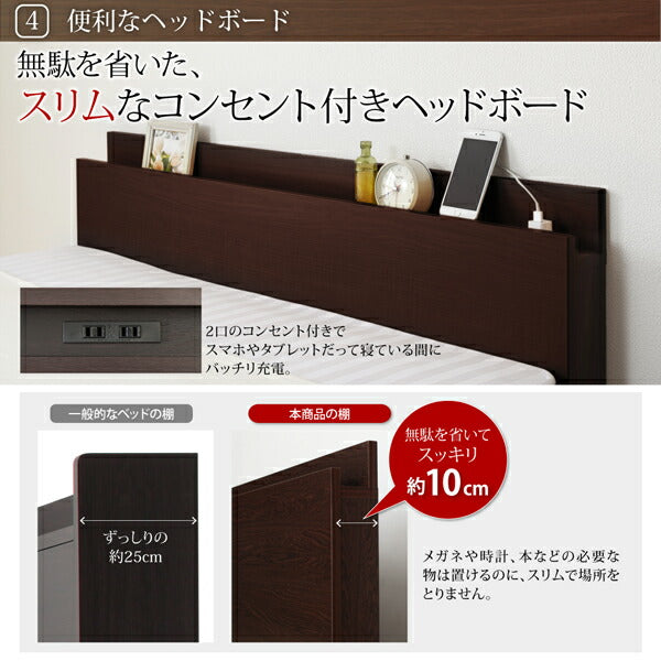 【新商品】組立設置 通気性抜群 棚コンセント付 跳ね上げベッド Prostor プロストル 薄型スタンダードボンネルコイルマットレス付き 横開き セミダブル 深さレギュラー 送料無料