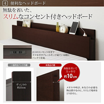 組立設置 通気性抜群 棚コンセント付 跳ね上げベッド Prostor プロストル 薄型プレミアムボンネルコイルマットレス付き 横開き シングル 深さグランド 送料無料