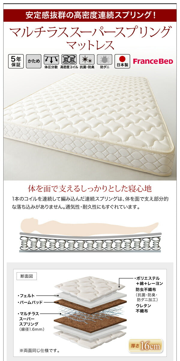 【新商品】組立設置 通気性抜群 棚コンセント付 跳ね上げベッド Prostor プロストル マルチラススーパースプリングマットレス付き 横開き セミシングル 深さグランド 送料無料