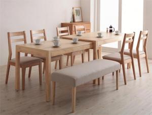 【新商品】組立設置付き 最大235cm スライド伸縮テーブル ダイニングセット Torres トーレス 8点セット(テーブル+チェア6脚+ベンチ1脚) W135-235 送料無料