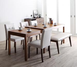 【新商品】組立設置付き モダンデザイン スライド伸縮テーブル ダイニングセット STRIDER ストライダー 6点セット(テーブル+チェア4脚+ベンチ1脚) W135-235 送料無料